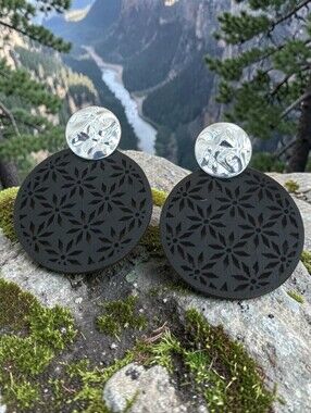Black Filigree Floral Disc Drop Earrings